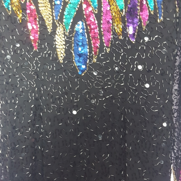 VTG NiteLine Sequin Bead Midi Dress Black SZ 8(M) - Picture 4 of 6